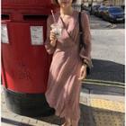 Floral Long-sleeve Midi Dress Red - One Size