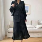 Buckled-waist Pleated Dress