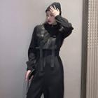 Puff-sleeve Buckled Zip-up Jumpsuit