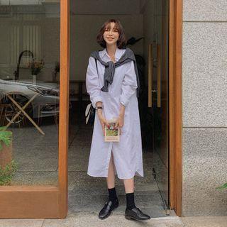 Drop-shoulder Colored Long Shirtdress