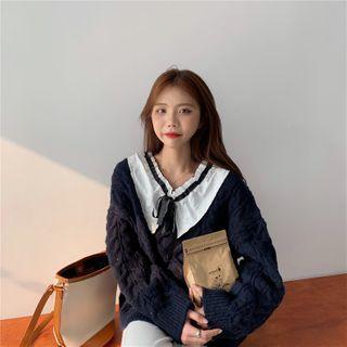 Tie-neck Cable Knit Sweater