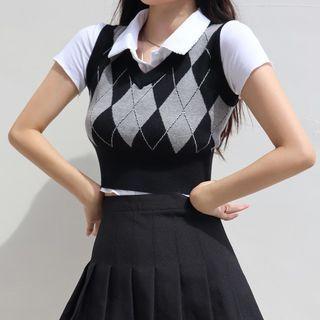 Argyle Two-tone Knit Vest