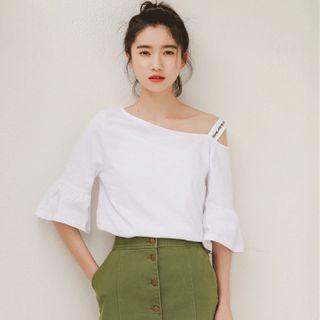 Cold-shoulder Floral Embroidered T-shirt