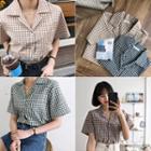 Open-placket Short-sleeve Check Shirt