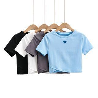 Short Sleeve Heart Cut-out Crop Top