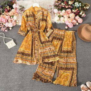 Printed Midi A-line Shirtdress / Wide-leg Pants