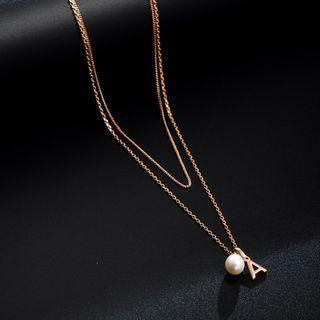 Faux Pearl Alphabet Pendant Alloy Necklace 1 Pc - Gold - One Size