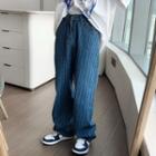 High-waist Striped Straight-leg Jeans