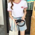 Contrast Trim Short Sleeve Embroidered T-shirt