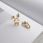 Non-matching 925 Sterling Silver Rhinestone Rabbit & Carrot Earring 1 Pair - S925 Silver Studded Earring - Gold - One Size