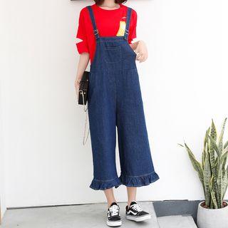Cropped Wide-leg Denim Dungarees