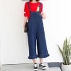 Cropped Wide-leg Denim Dungarees