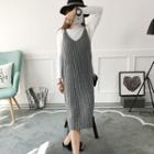 V-neck Ribbed Sleeveless Knit Dress