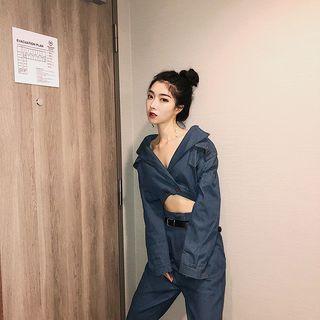 Notch-lapel Cropped Denim Jacket / Straight-cut Jeans