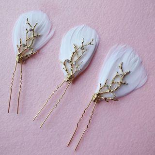 Wedding Feather Hair Stick Gold - One Size