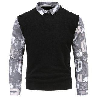Mock Two-piece Print Sweater Vest Shirt