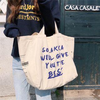 Large Canvas Letter Printed Tote Bag The Best - White - One Size