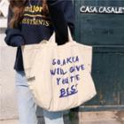 Large Canvas Letter Printed Tote Bag The Best - White - One Size