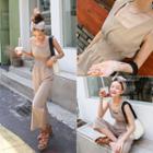 Square-neck Smocked-waist Jumpsuit Brown - One Size