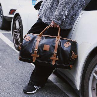 Faux Leather Belt Detail Buckled Duffel Bag Black - L