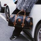 Faux Leather Belt Detail Buckled Duffel Bag Black - L