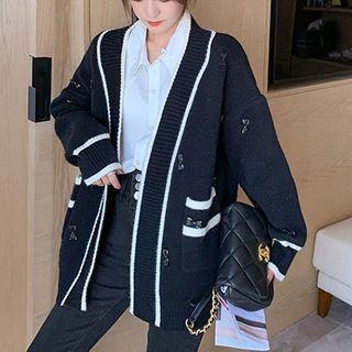 Long-sleeve Medium Long Bow Knit Sweater Cardigan