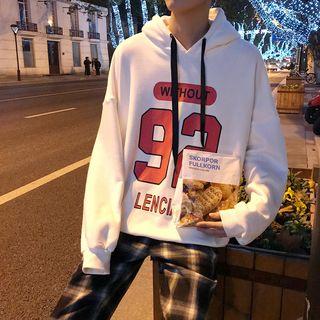 Fleece-lining Printed Lettering Pullover