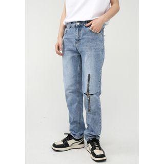 Zip-accent Tapered Jeans