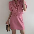 Set: Short-sleeve Cropped Jacket + A-line Skirt