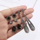 4 Pair Set: Rhinestone Earring (various Designs) 4 Pair - E0138 - Black & Silver - One Size