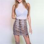 Lace-up Hem Python Miniskirt