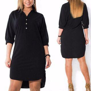 V-neck 3/4-sleeve Shirt Dress