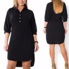 V-neck 3/4-sleeve Shirt Dress