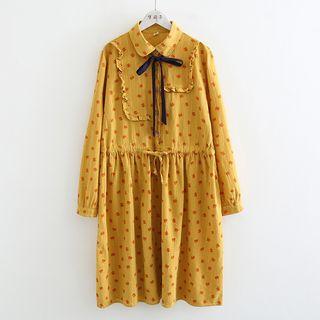 Cat Print Drawstring Waist Shirtdress