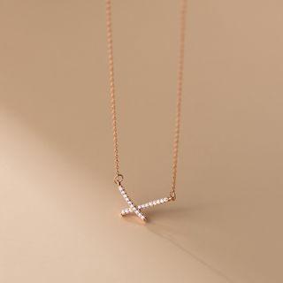 Cross Rhinestone Pendant Sterling Silver Necklace Rose Gold - One Size