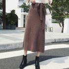 Tie-waist Midi A-line Knit Skirt