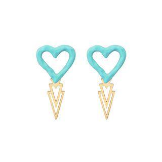 Fashion Simple Plated Gold Enamel Green Heart-shaped Geometric Earrings Golden - One Size