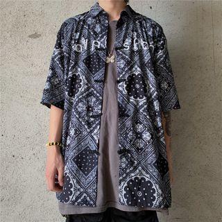 Couple Matching Short Sleeve Frog Button Print Shirt