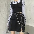 Set: Belted Zip Mini Pencil Skirt + Layered Butterfly Charm Chain