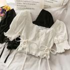 Embroidered Lace-up Crop Top