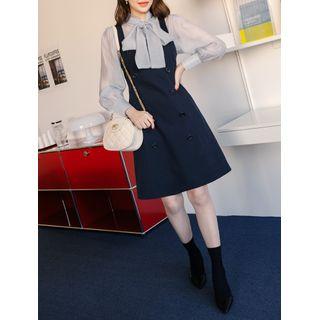 Tie-neck Faux-pearl See-through Blouse