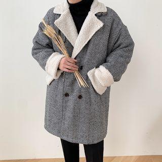 Double Breasted Fleece-lined Tweed Coat