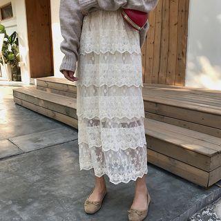 Lace Midi Skirt As Shown In Figure - One Size