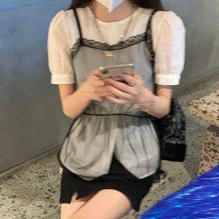 Round-neck Plain Blouse / Plain Lace Tank Top