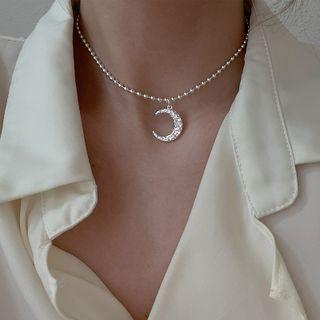 Moon Pendant Sterling Silver Choker Silver - One Size