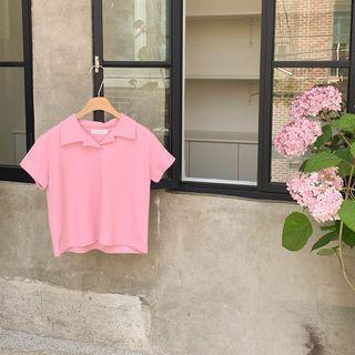 Crop Waffle Polo Shirt