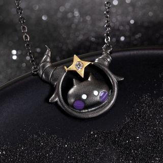 Capricorn Cat Zodiac Necklace Black Cat - Gold & Silver - One Size
