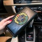 Embroidered Faux Leather Long Wallet Black - One Size