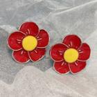 Flower Ear Stud 1 Pair - Red & Yellow - One Size