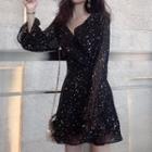 Star Long-sleeve A-line Chiffon Dress